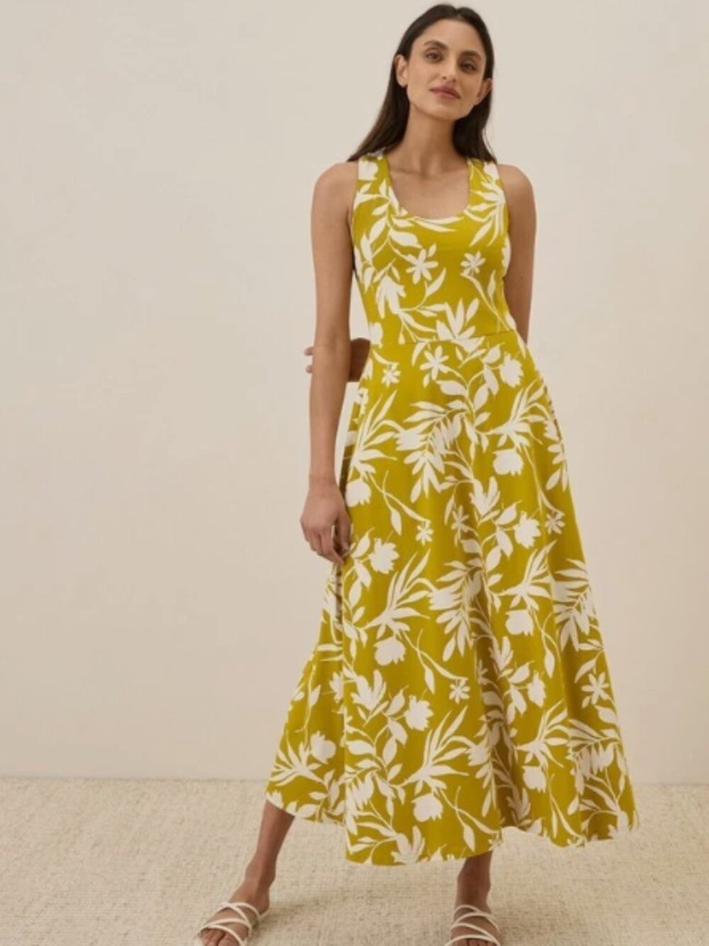 Pact Fit & Flare Open Back Maxi Dress-Tropical Palms Chartreuse- XS